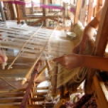 Weaving at the looms on Inle Lake